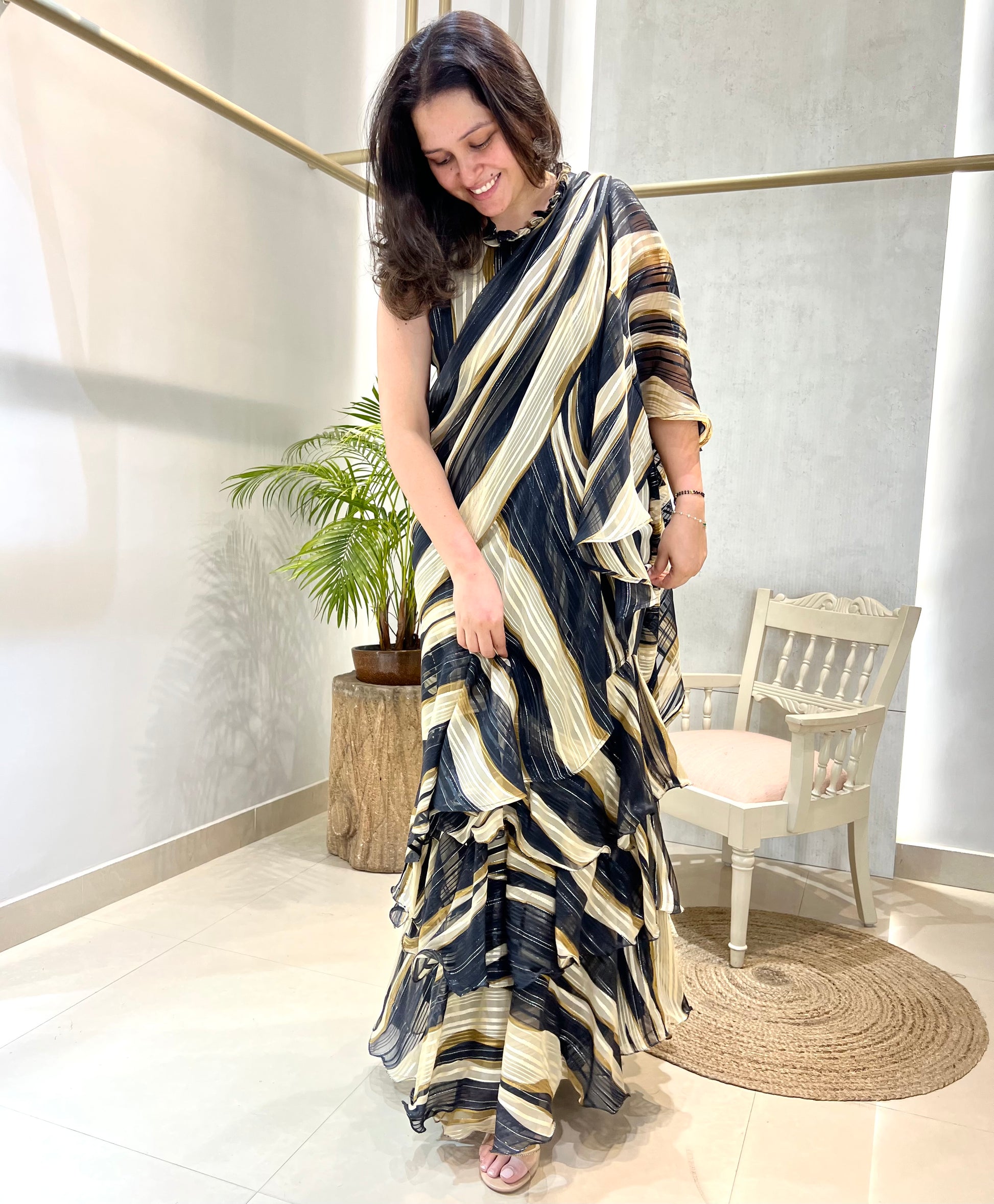 Midnight Swirl Pre-Draped Saree Gown