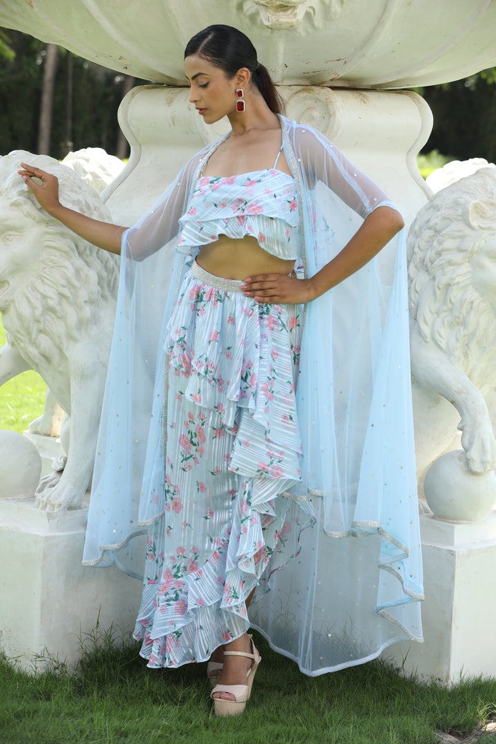 Pearl Shine Sky Crepe Dress georgette lurex