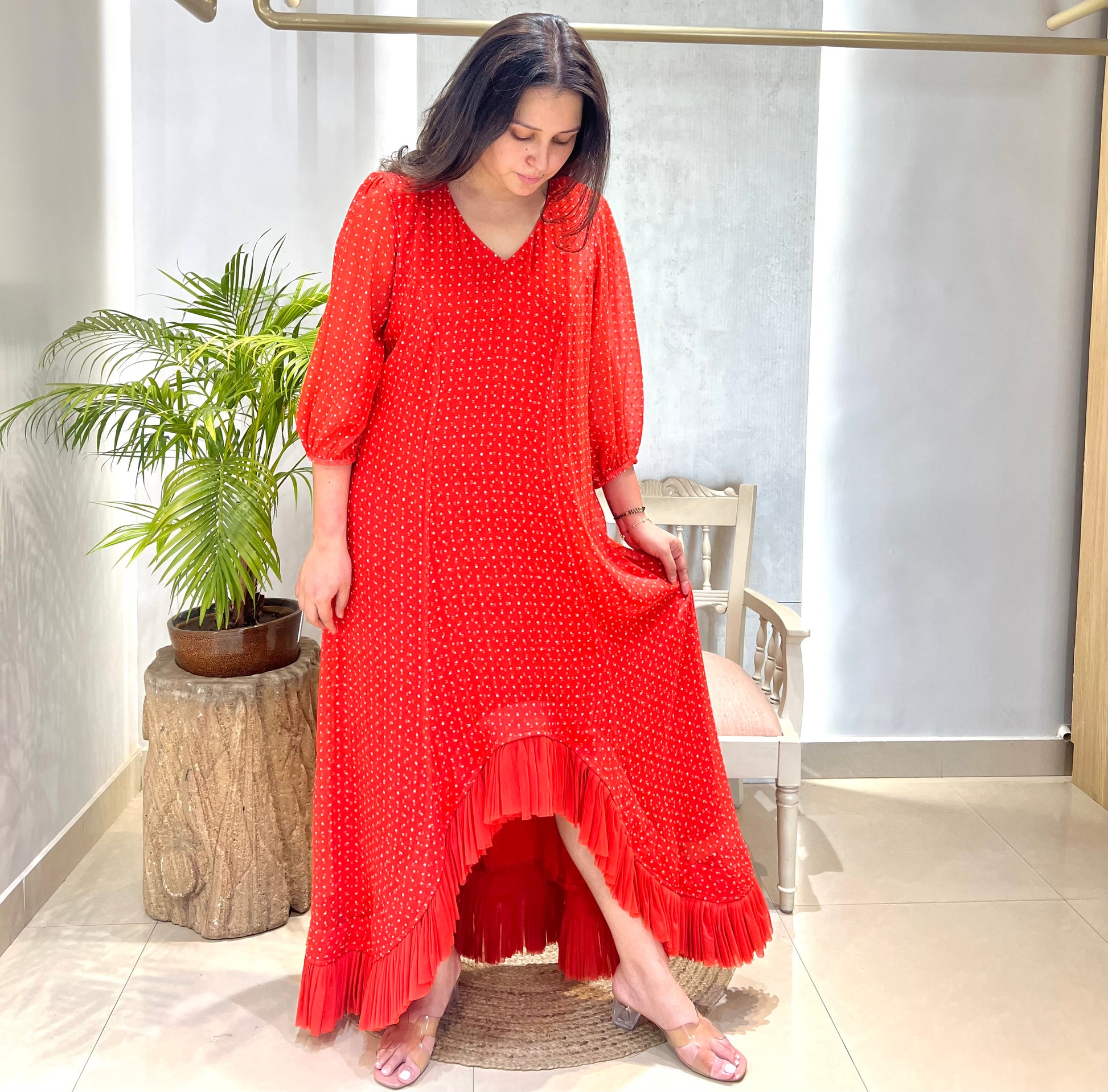Scarlet Ruffle High-Low Dress