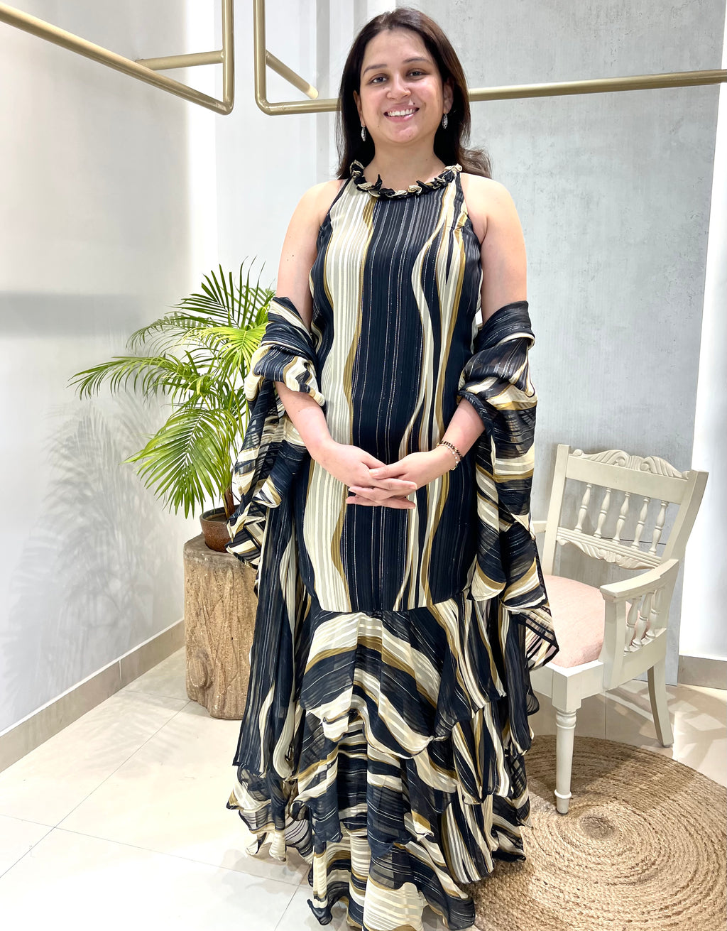 Midnight Swirl Pre-Draped Saree Gown