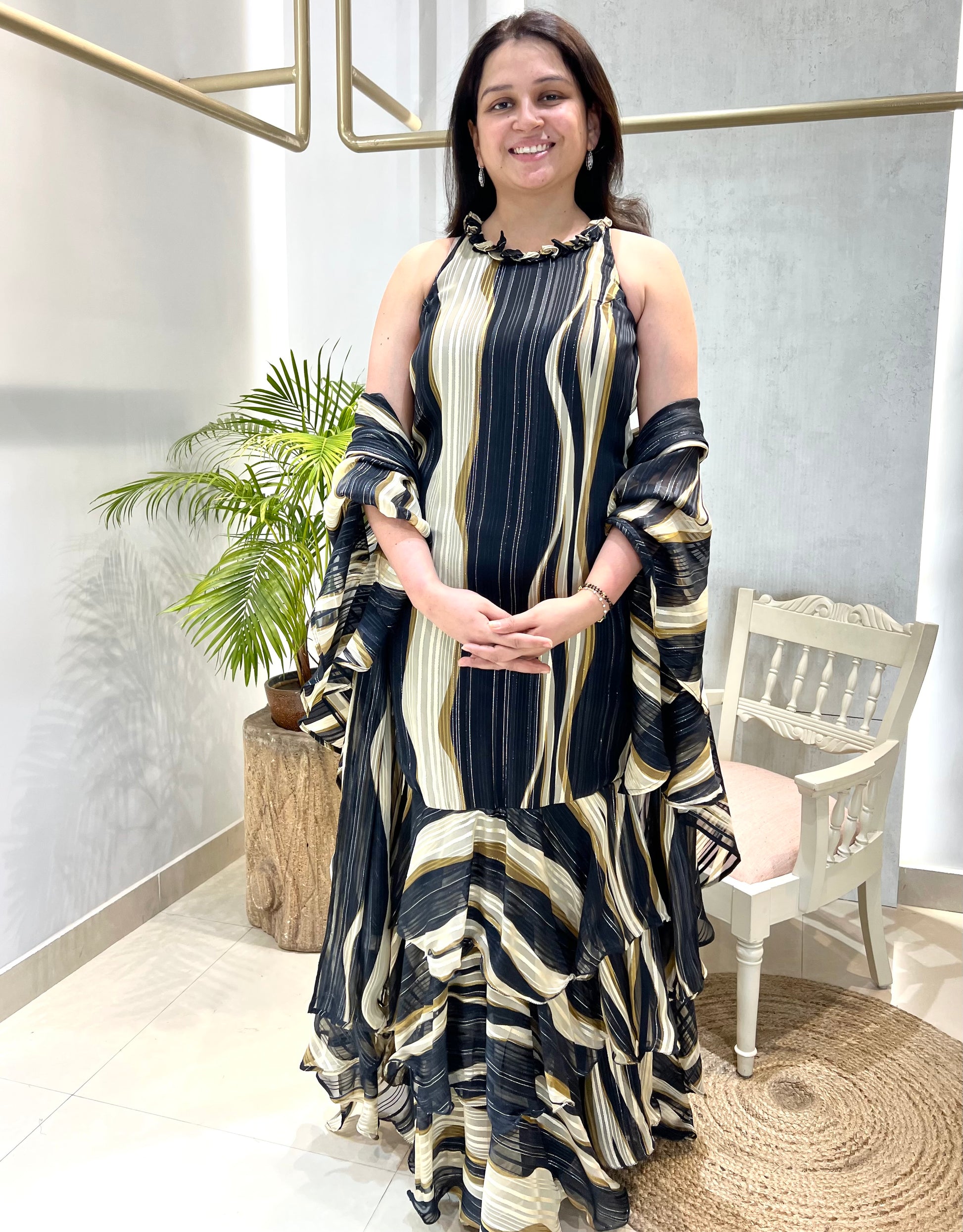 Midnight Swirl Pre-Draped Saree Gown
