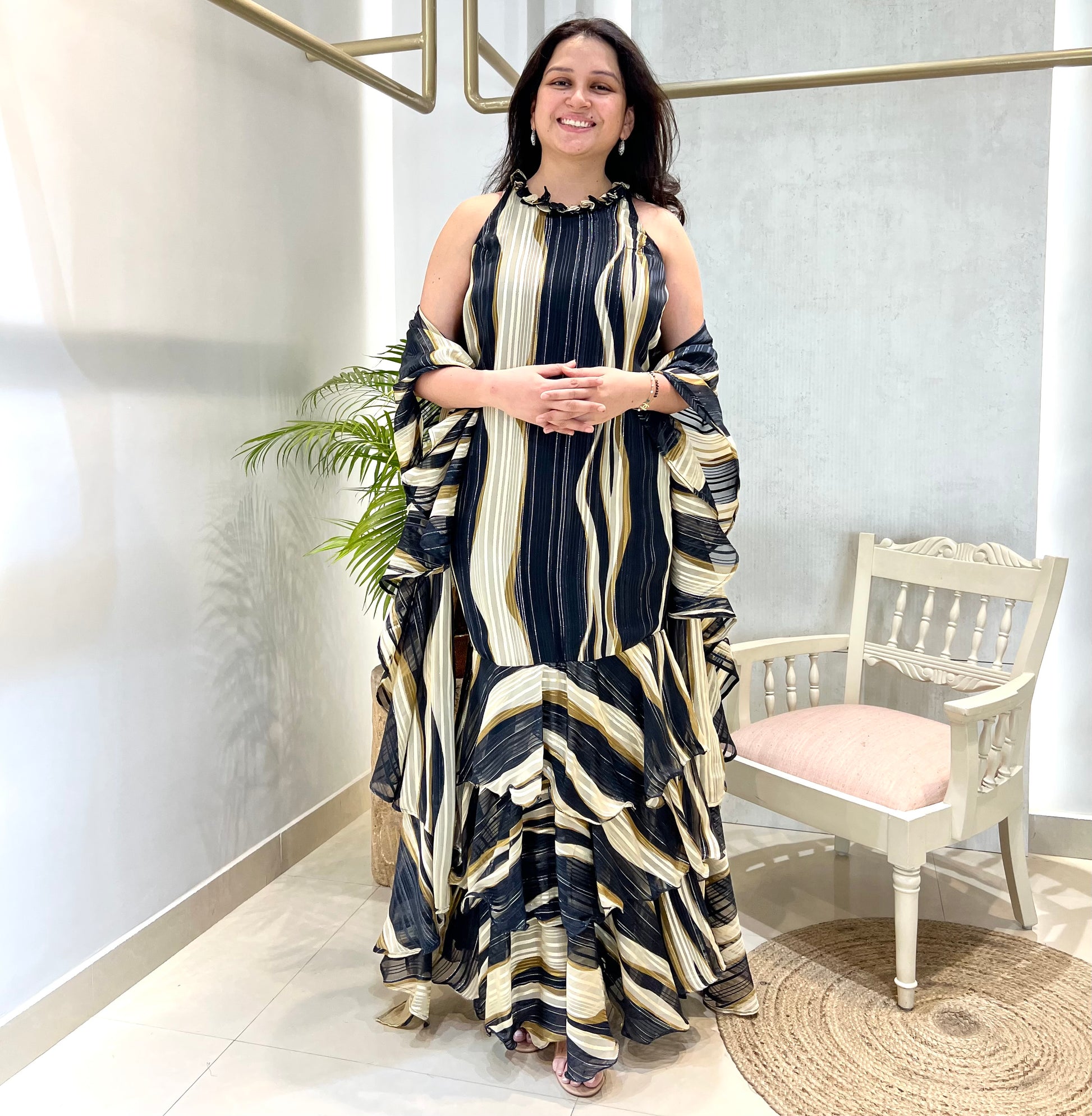 Midnight Swirl Pre-Draped Saree Gown