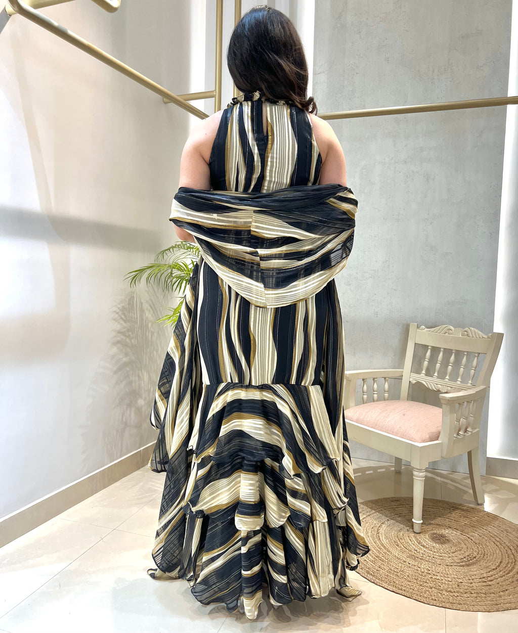 Midnight Swirl Pre-Draped Saree Gown