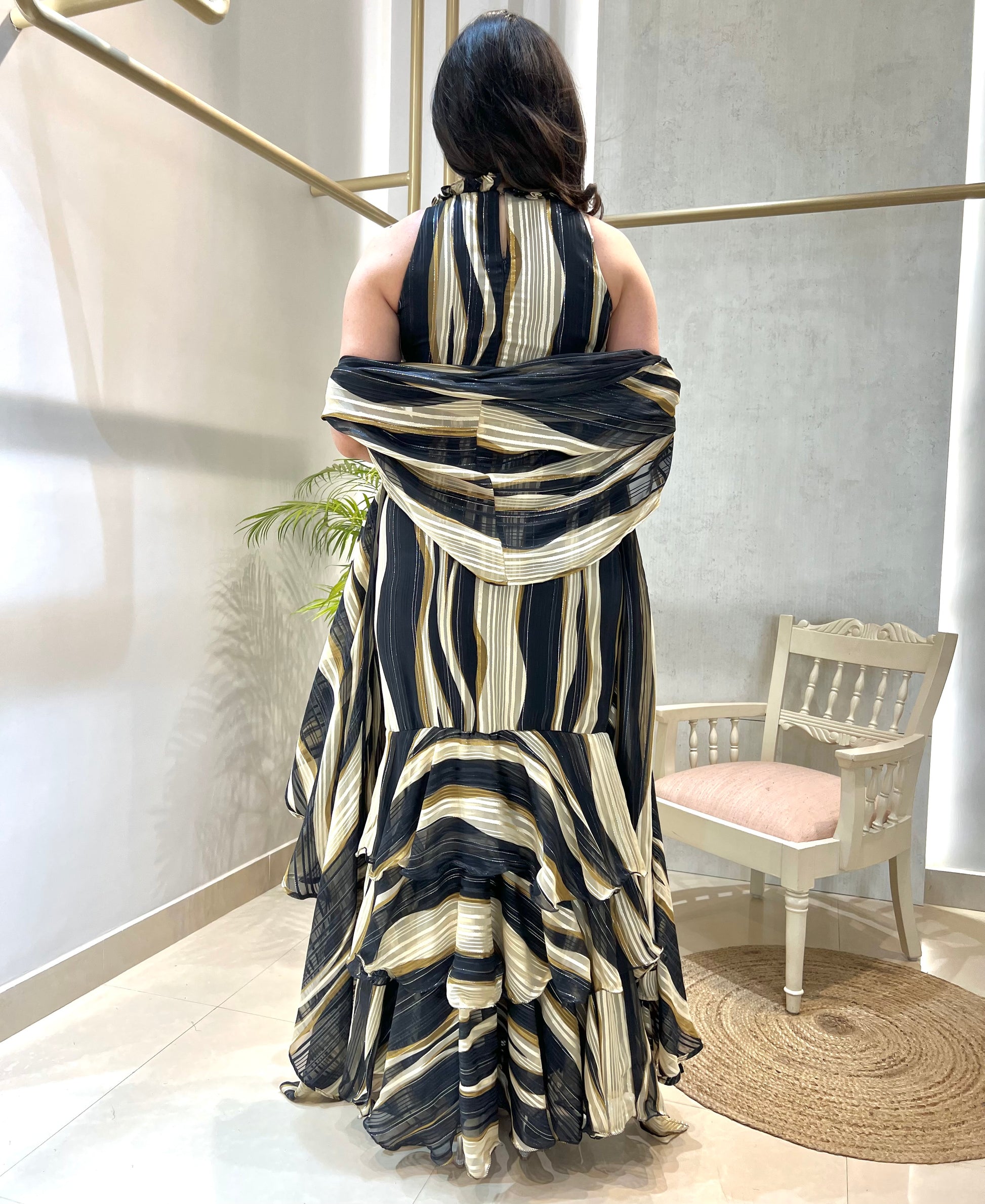 Midnight Swirl Pre-Draped Saree Gown
