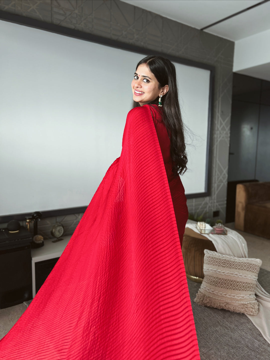 Red Pleated Saree