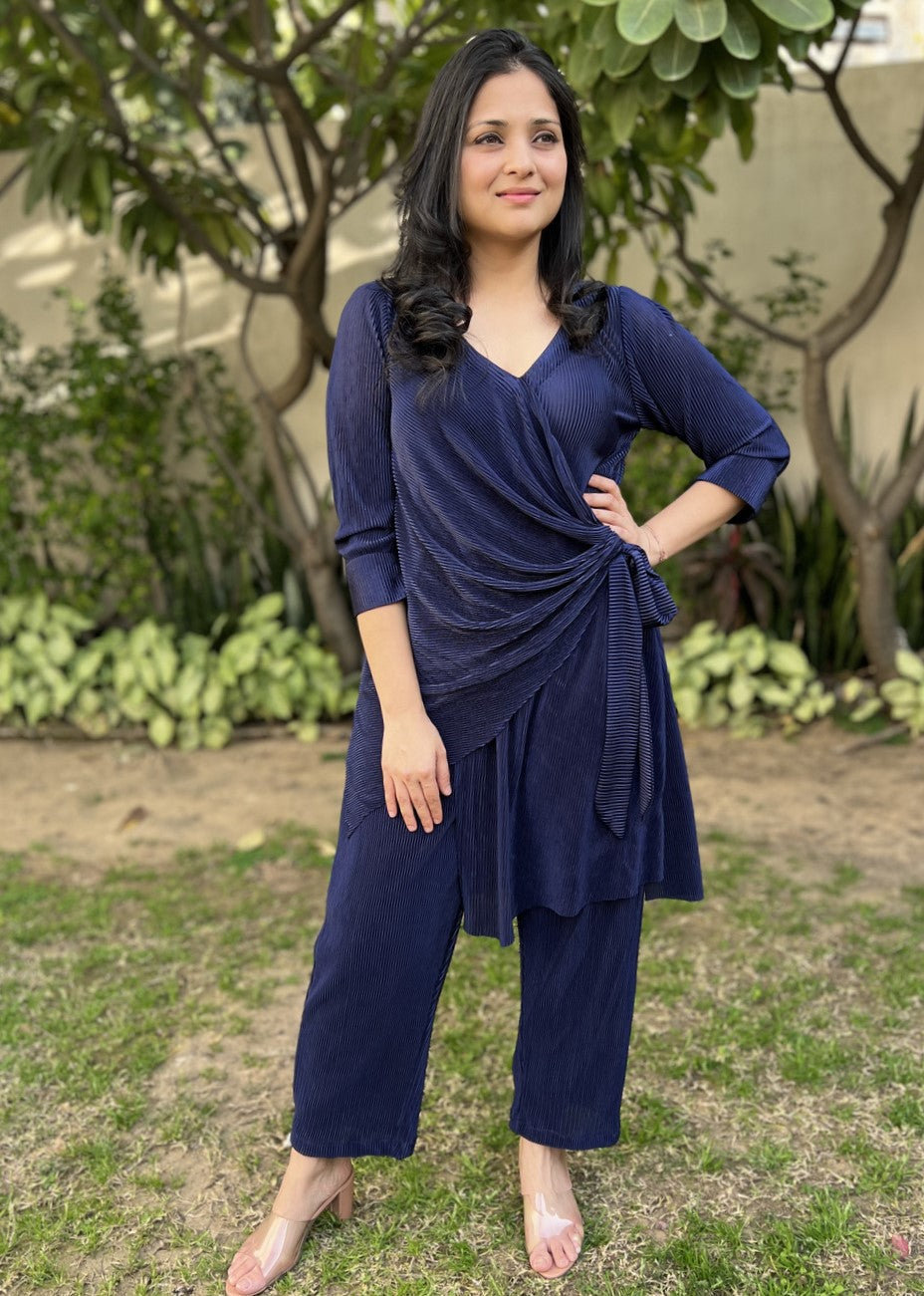Midnight Wrap Pleated Set