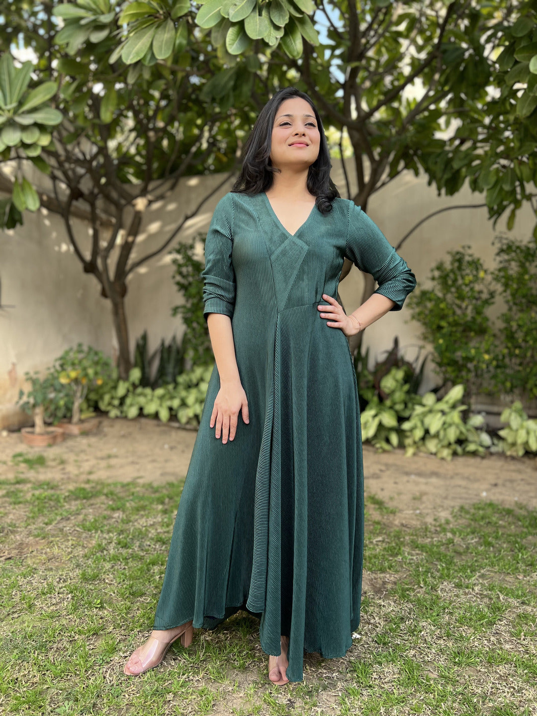 Satin Bottole Green Dress