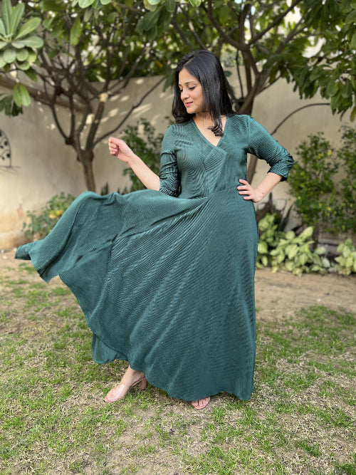 Satin Bottole Green Dress