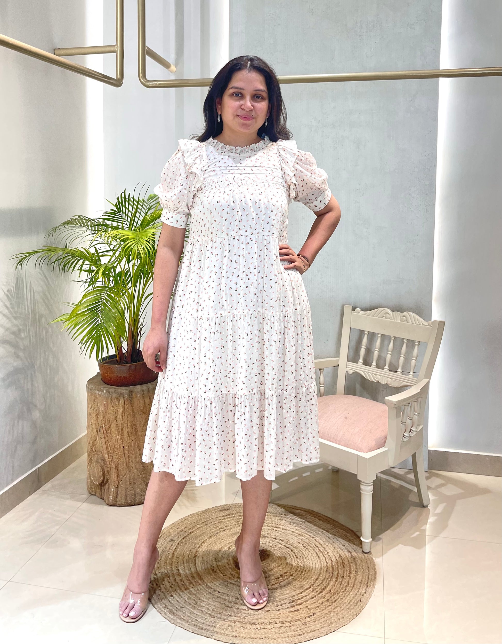 Blossom Whisper Smocked Midi Dress