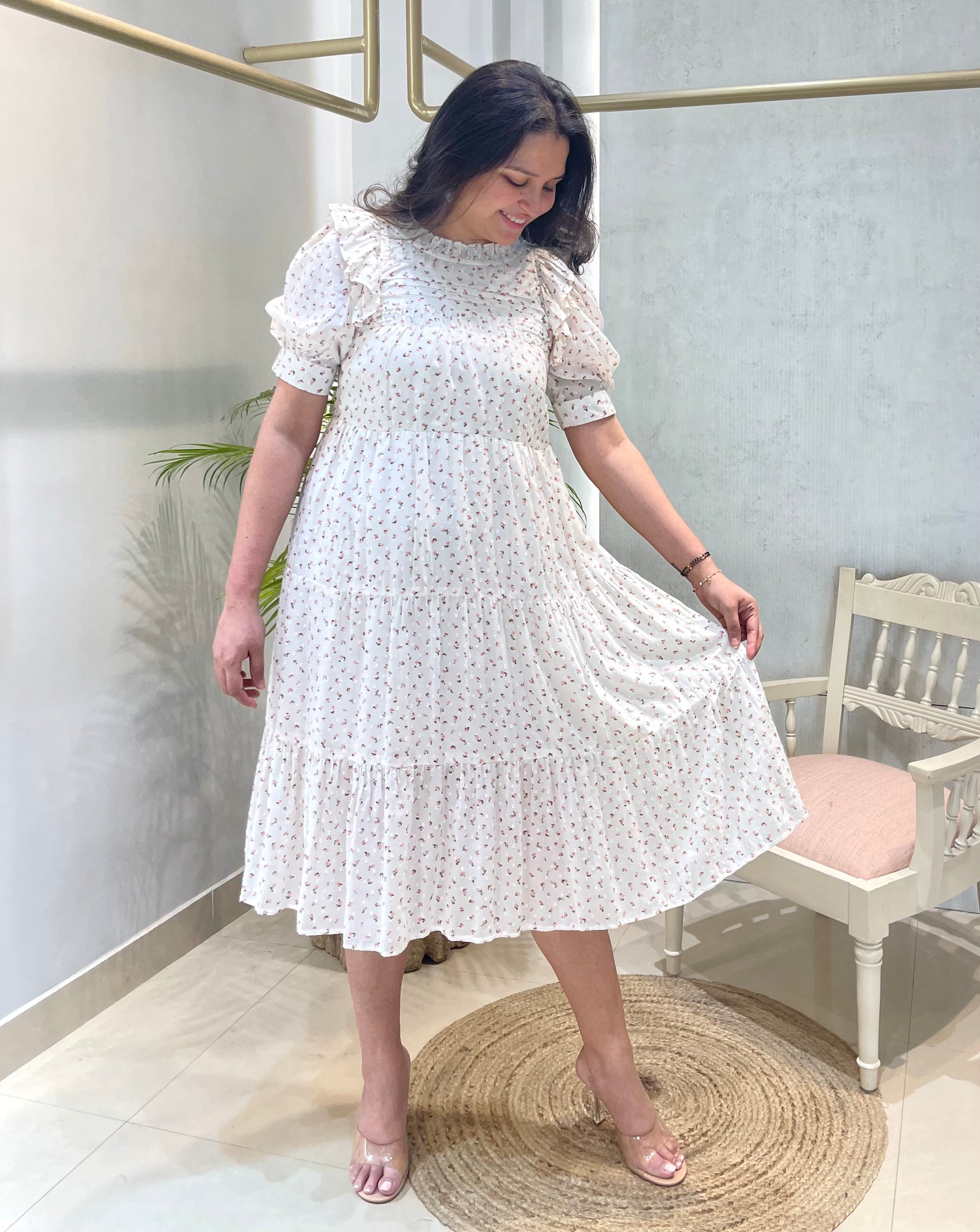 Blossom Whisper Smocked Midi Dress