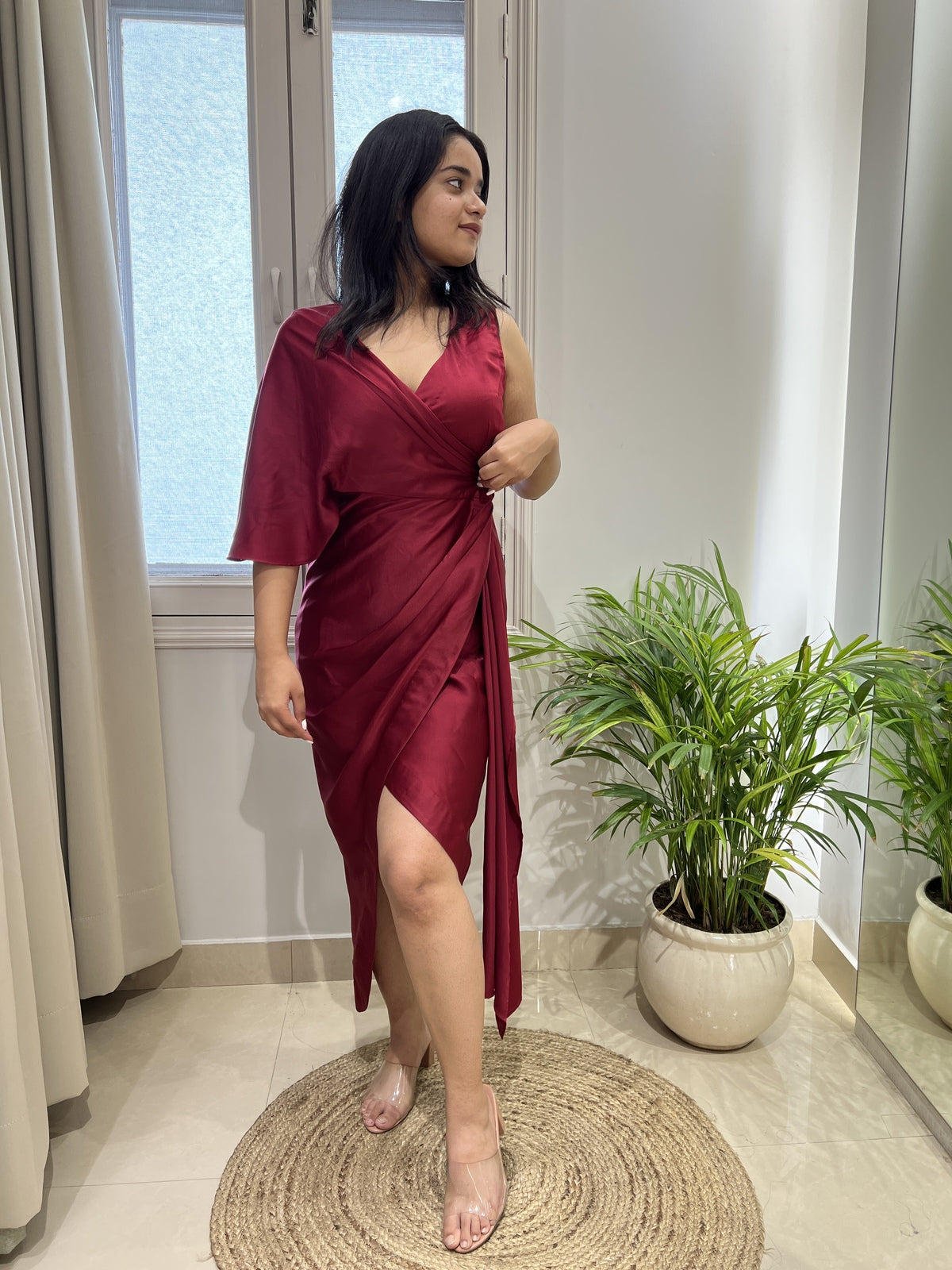 Roshan Red Crepe Dress