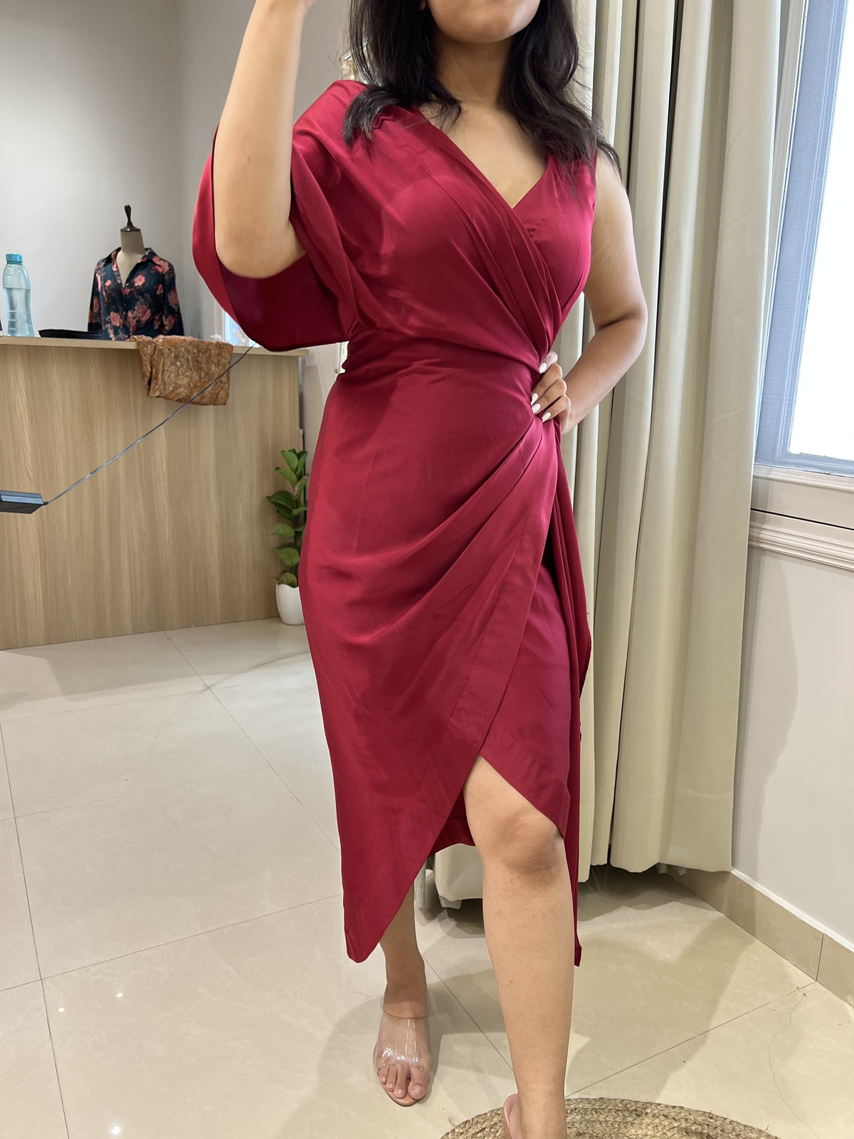 Roshan Red Crepe Dress