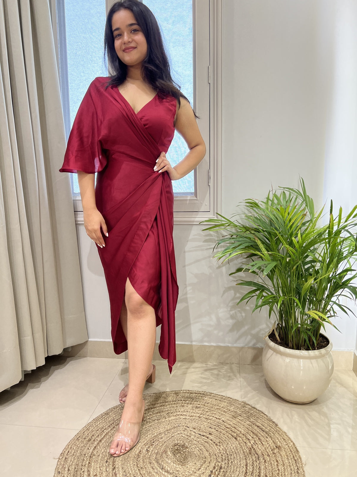 Roshan Red Crepe Dress