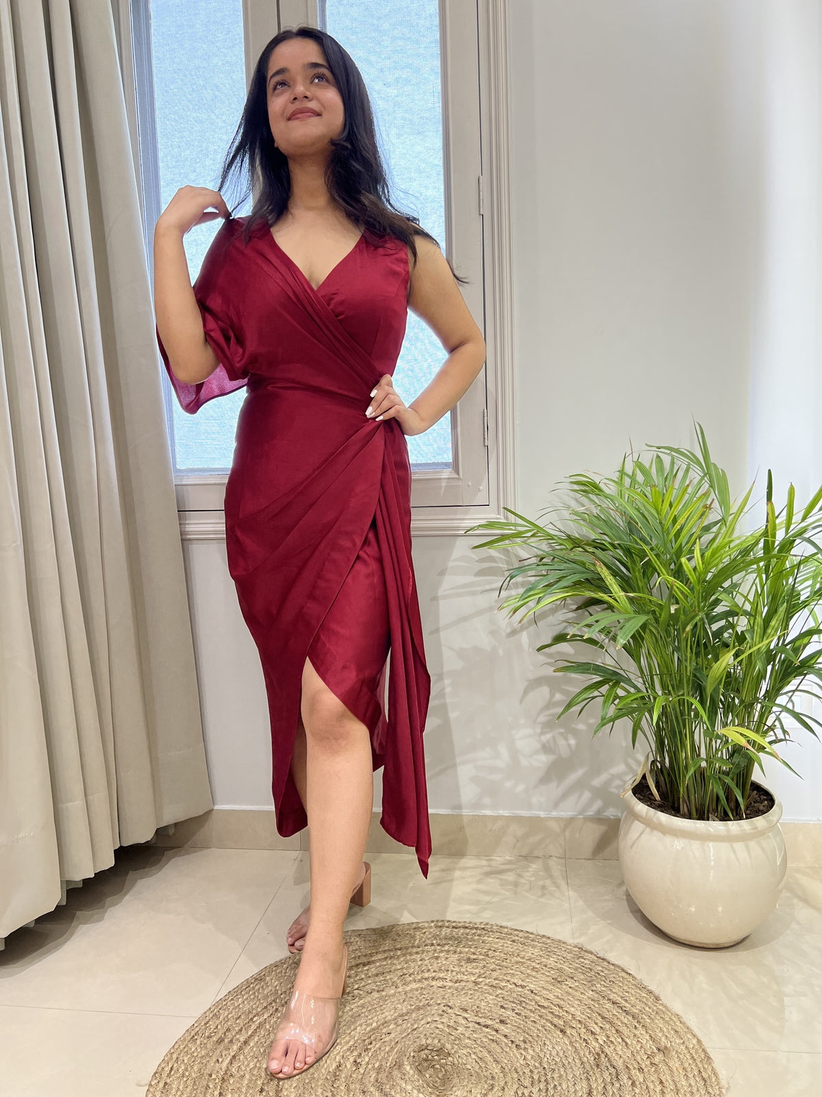 Roshan Red Crepe Dress