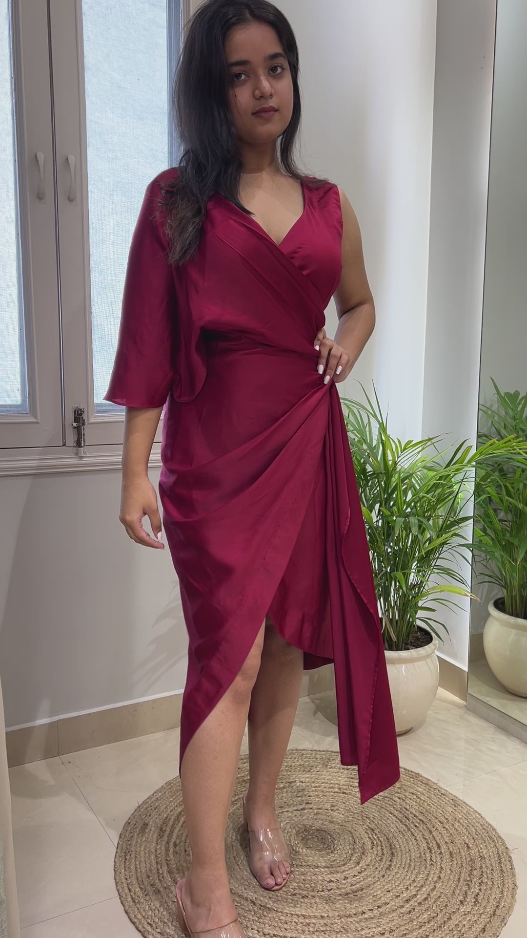 Roshan Red Crepe Dress